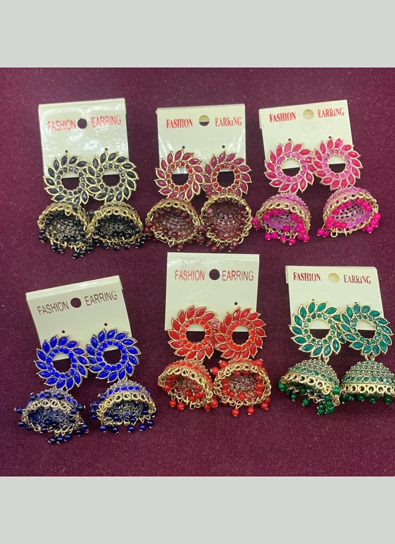 Meenakari Style Fancy Jhumka Earrings (Set Of 6 Pcs)