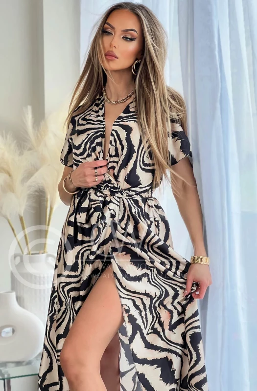 KAMIKA TIGER PRINT SATIN WRAP MAXI DRESS