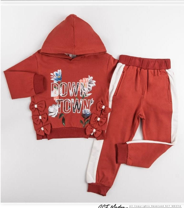 Girls “DOWN TOWN” Printed Hooded Tracksuit (2-9Y) - BRONZE