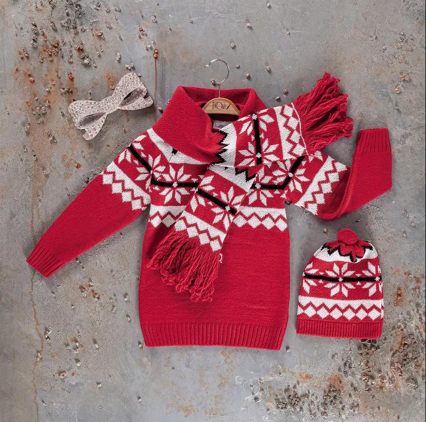 Girls Snowflake Knitted Jumper with Hat & Scarf (6-9Y)