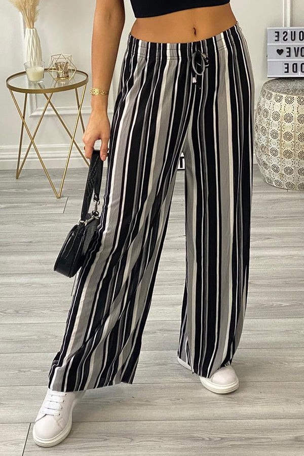 Stripe Print Drawstring Plazzo Trouser