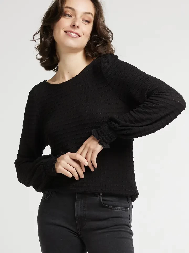 Ninon - Long Sleeve Top with Relief Stripes