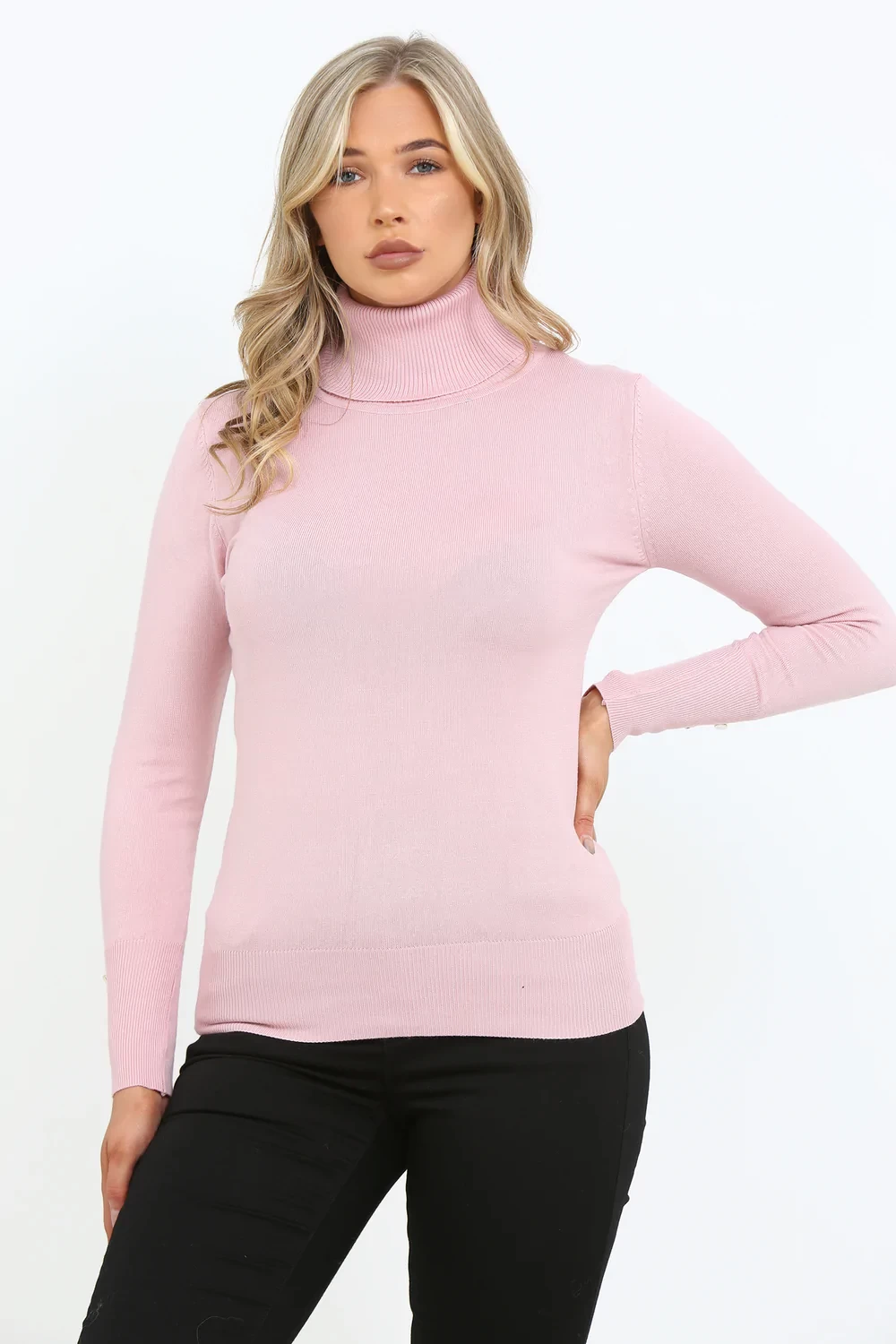 GOLD BUTTON DETAILED ROLL NECK JUMPER