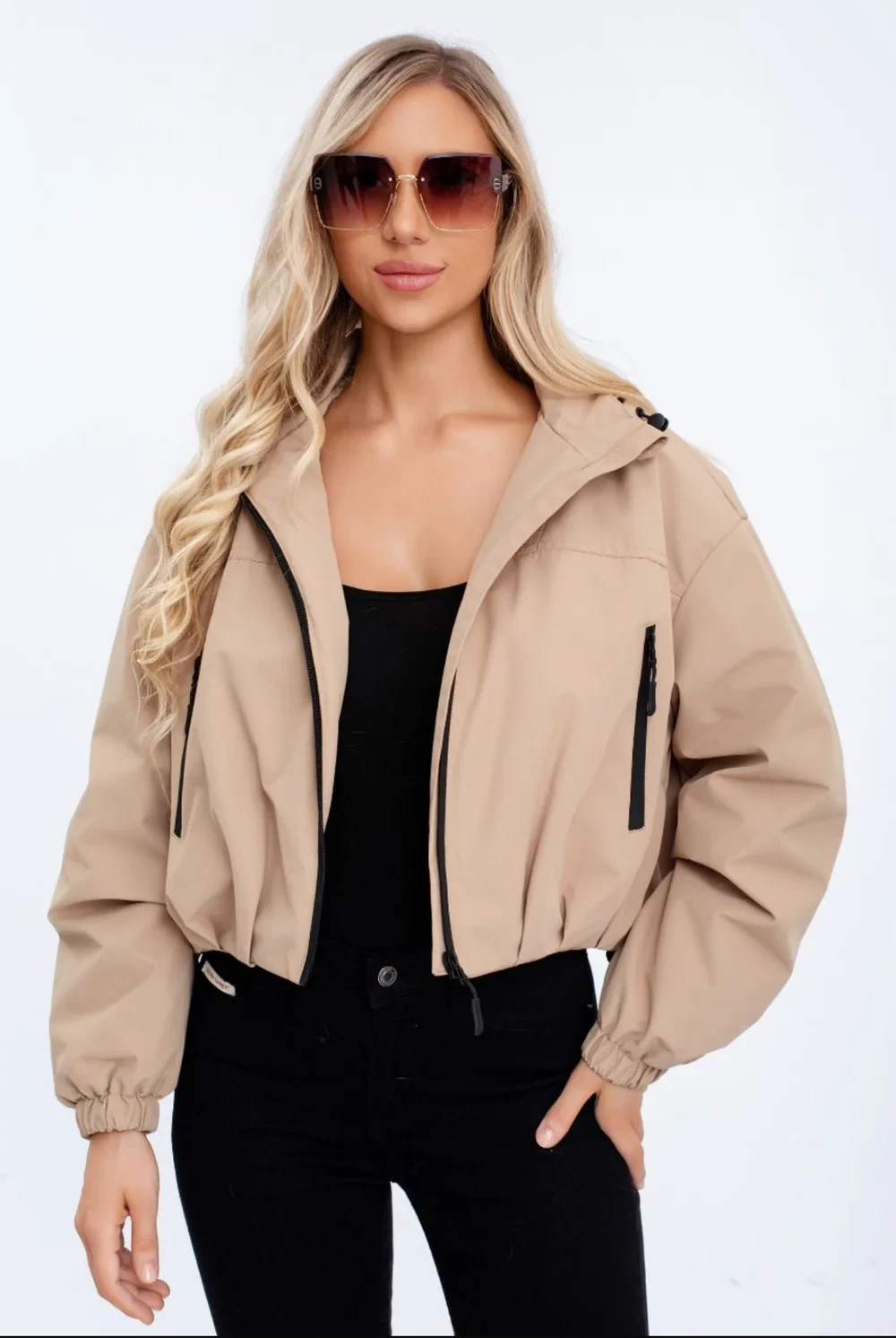 Zip detail hooded raincoat