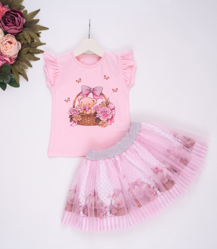 Girls Teddy Diamante Skirt Set (1-4Y)