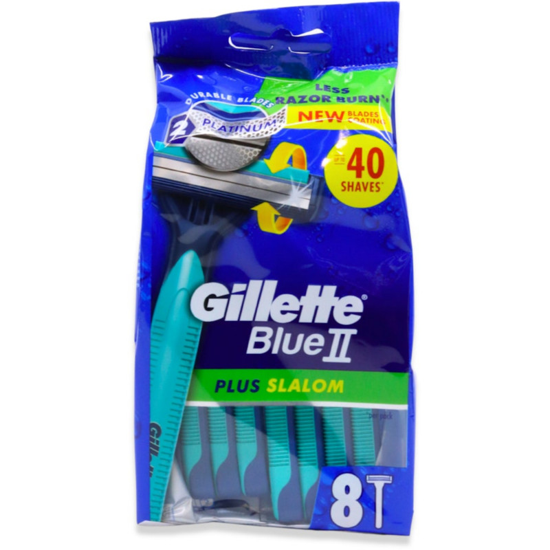 Gillette Blue 2 Plus Slalom Men's Disposable Razors With 2 Platinum Blades 8Pack