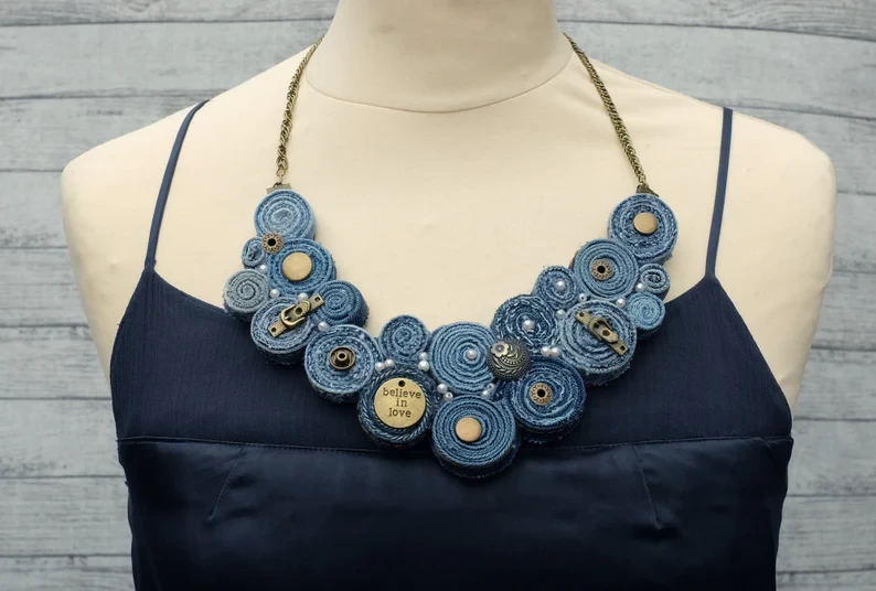 Handmade Bib Denim Necklace 7