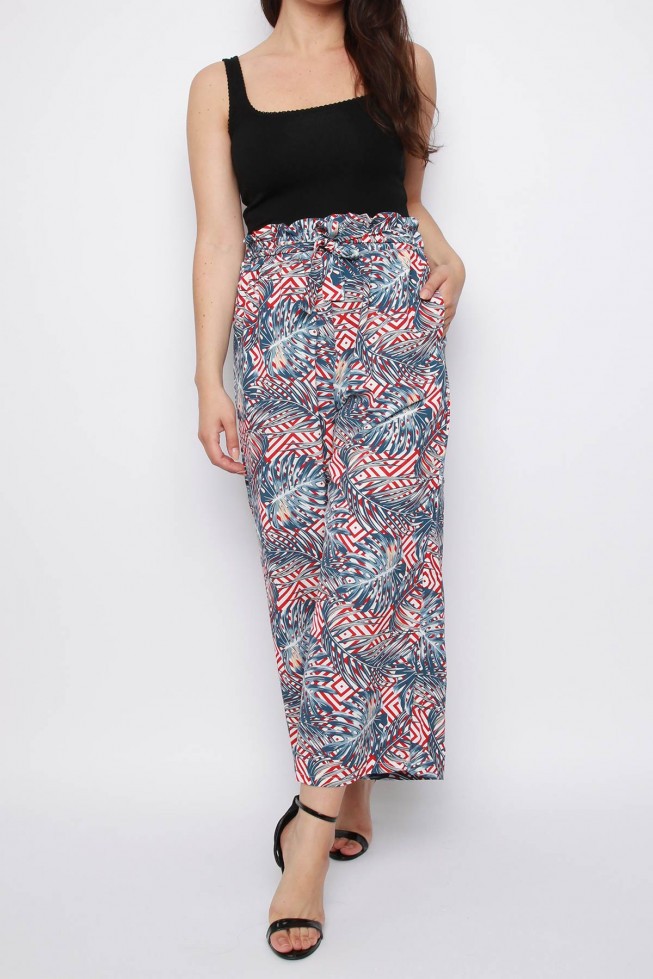 Tropical Print Wide Leg Trousers