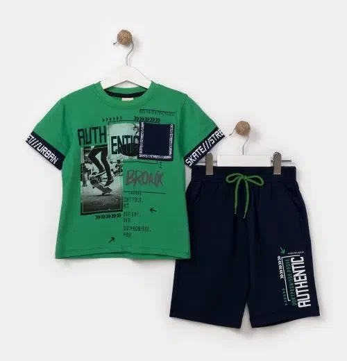 Boys ‘AUTHENTIC’ T-Shirt & Shorts Set - DARK GREEN