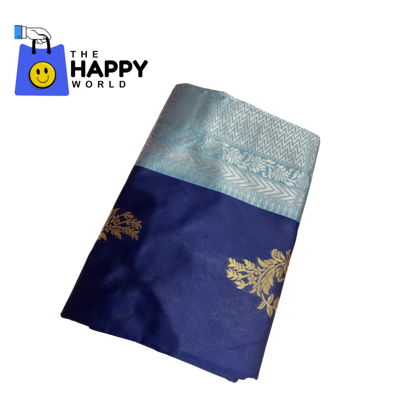 Women's Beautiful Borderless Silk Kanchivaram with Deepest Blue Body gold border