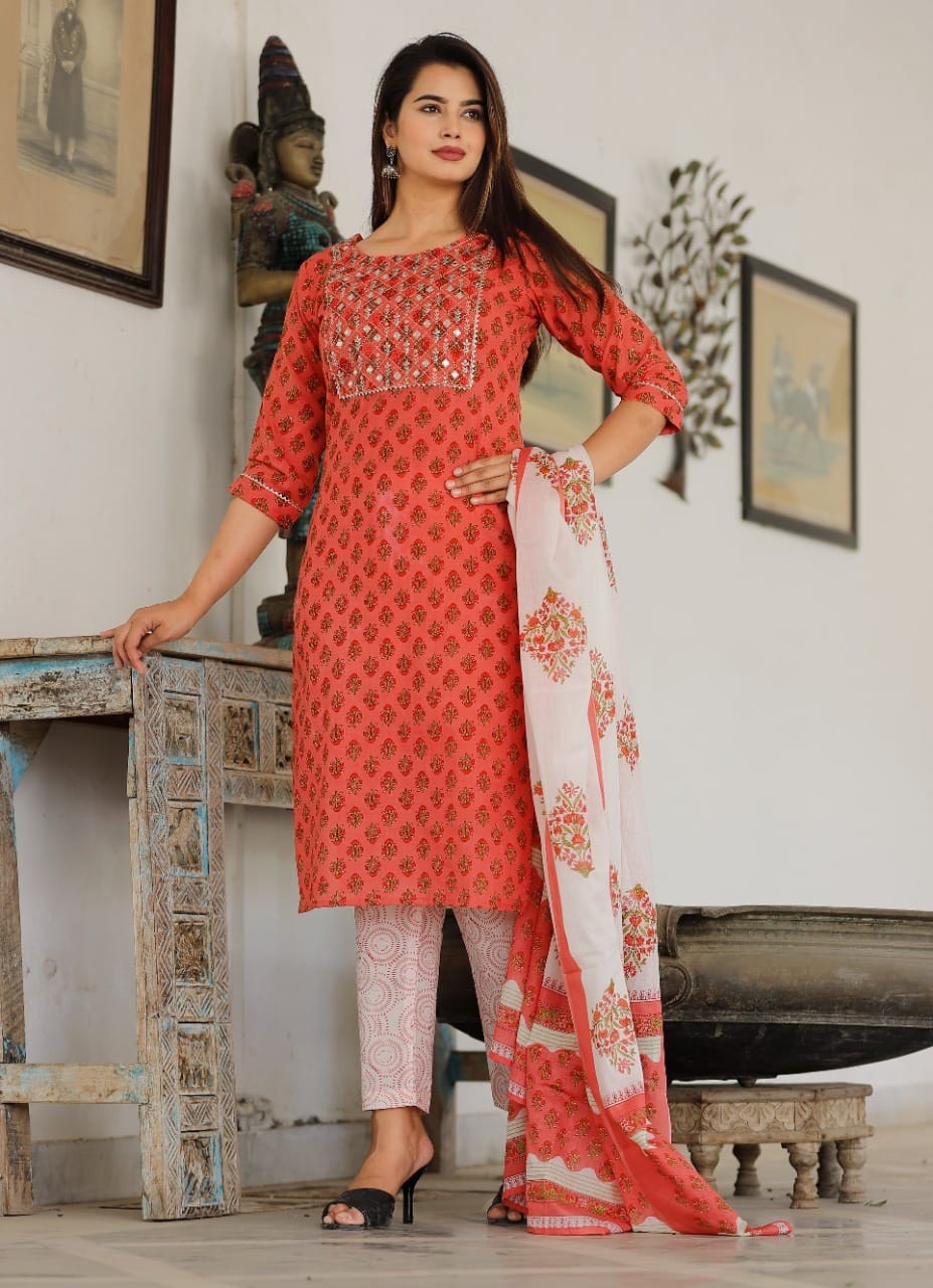 Heavy cotton fabric kurti bottom and dupatta