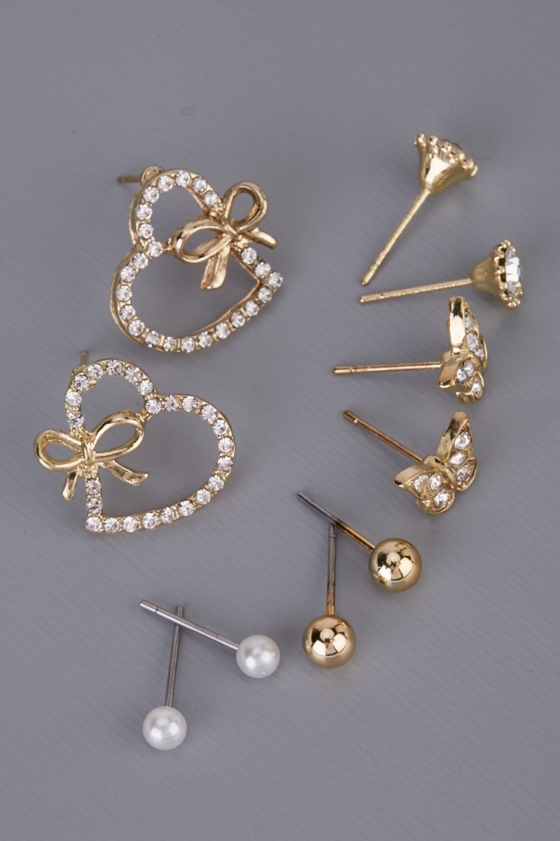 PACK OF 5 PAIRS CONTRASTED STUD EARRINGS