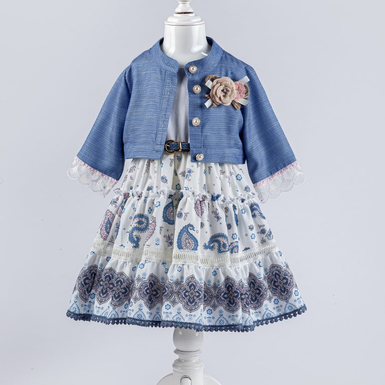 Girls Paisley Print Cotton Dress & Jacket Set with Belt (2-5Y)