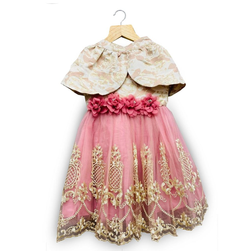 Girls 2pc Embroidered Party Dress & Jacquard Shrug Set (2-12Y) - PINK