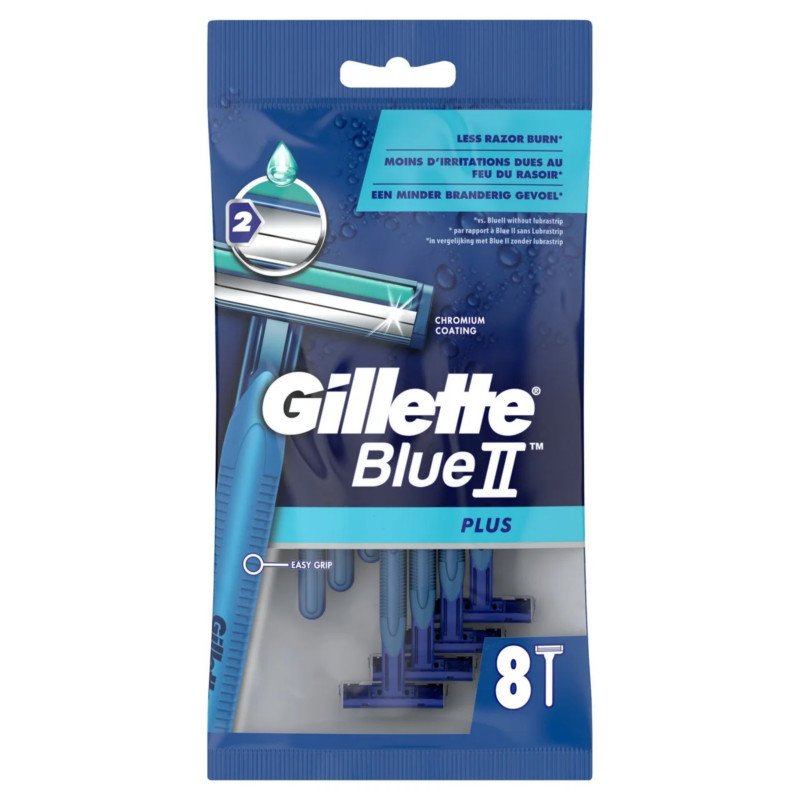 Gillette Blue 2 Plus Easy Grip Men's Disposable Razors With 2 Chromium Coating Blades 8Pack