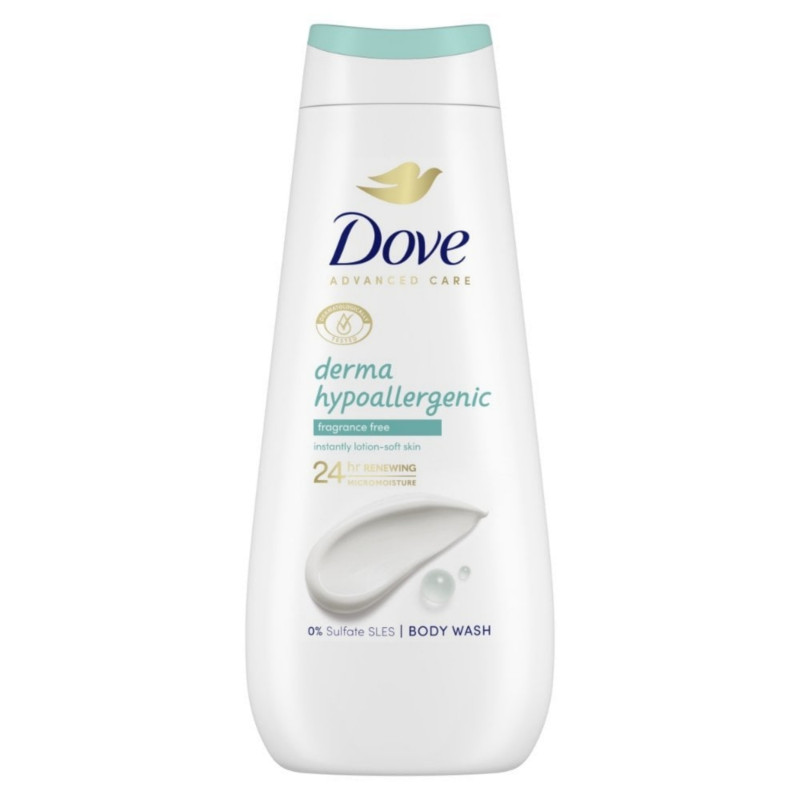 Dove Advanced Care Derma Hypoallergenic Fragrance Free Body Wash 400ml