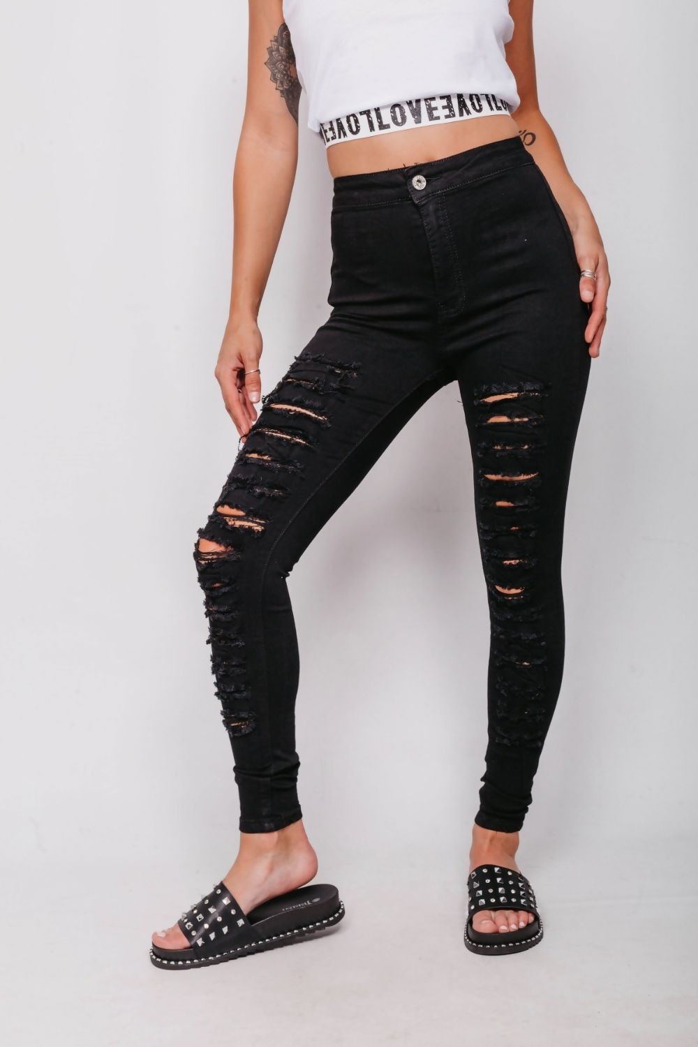 BLACK HIGH WAIST EXTREME RIPPED SKINNY JEANS