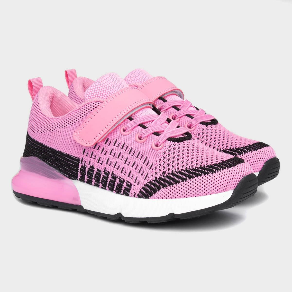 XL Girls Pink Knitted Easy Fasten Trainer