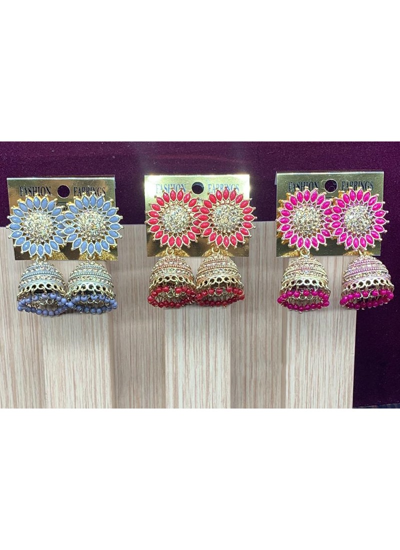 Trendy Meenakari Jhumka Earrings (Set Of 3 Pcs)