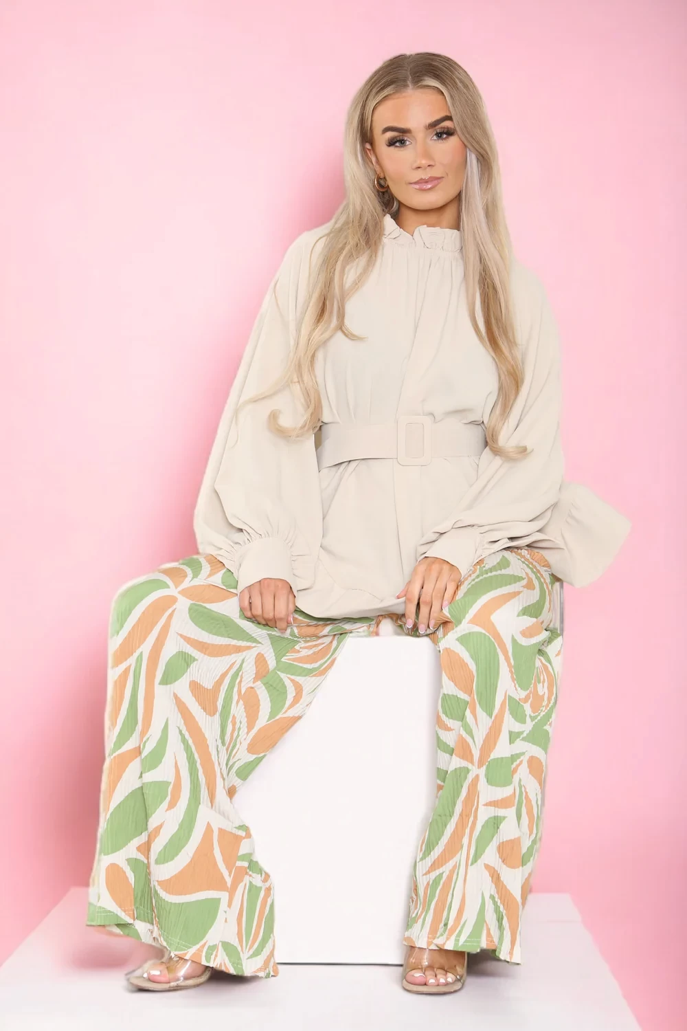 LEAF PRINT PLEATED TROUSER