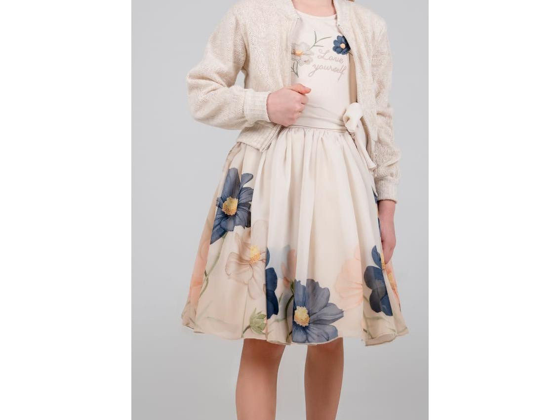 Girls Two Piece Floral Print Dress & Knitted Cardigan Set (4-7Y)