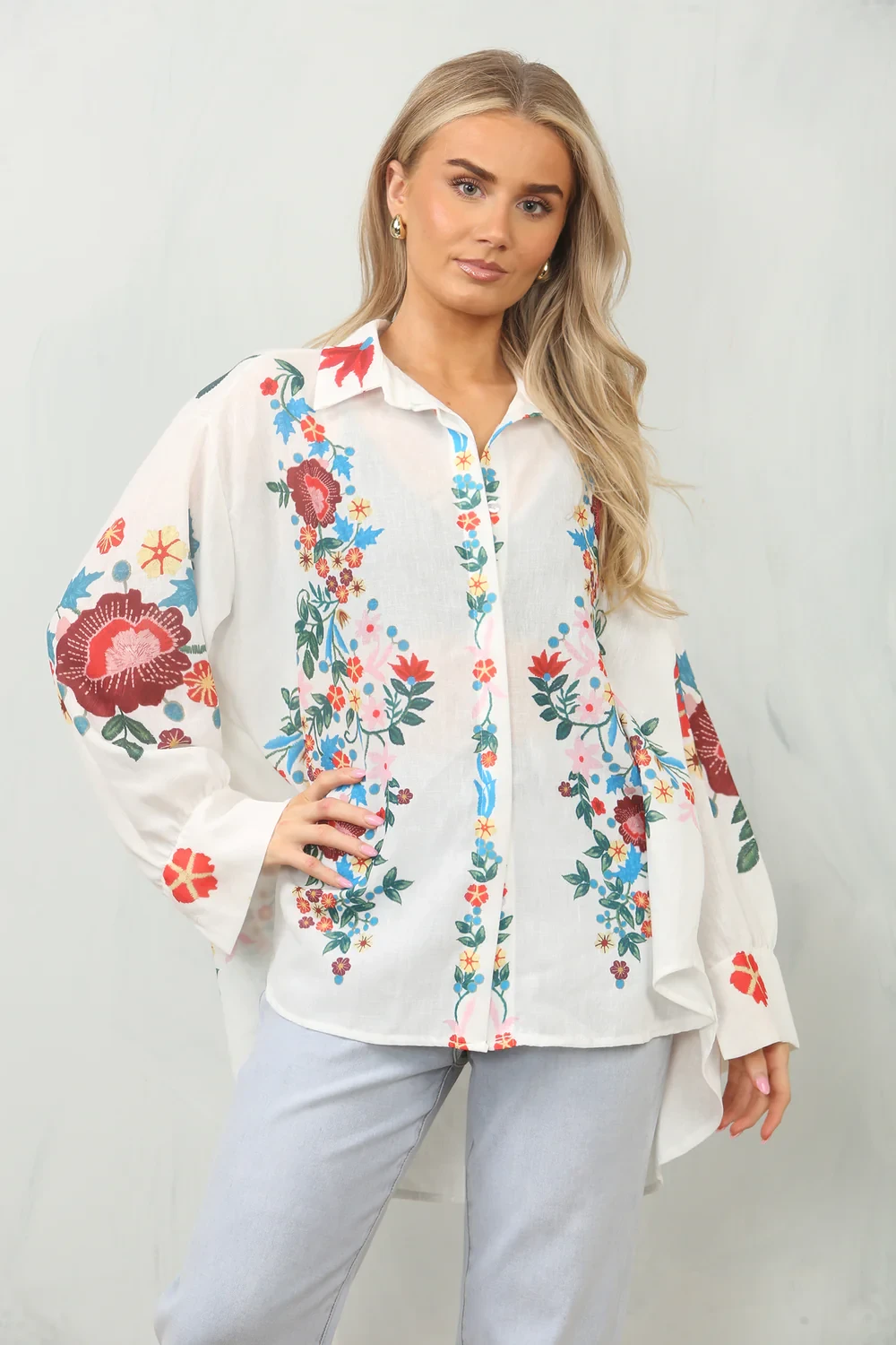 PRINTED OVERSIZED SHIRT - WHITE
