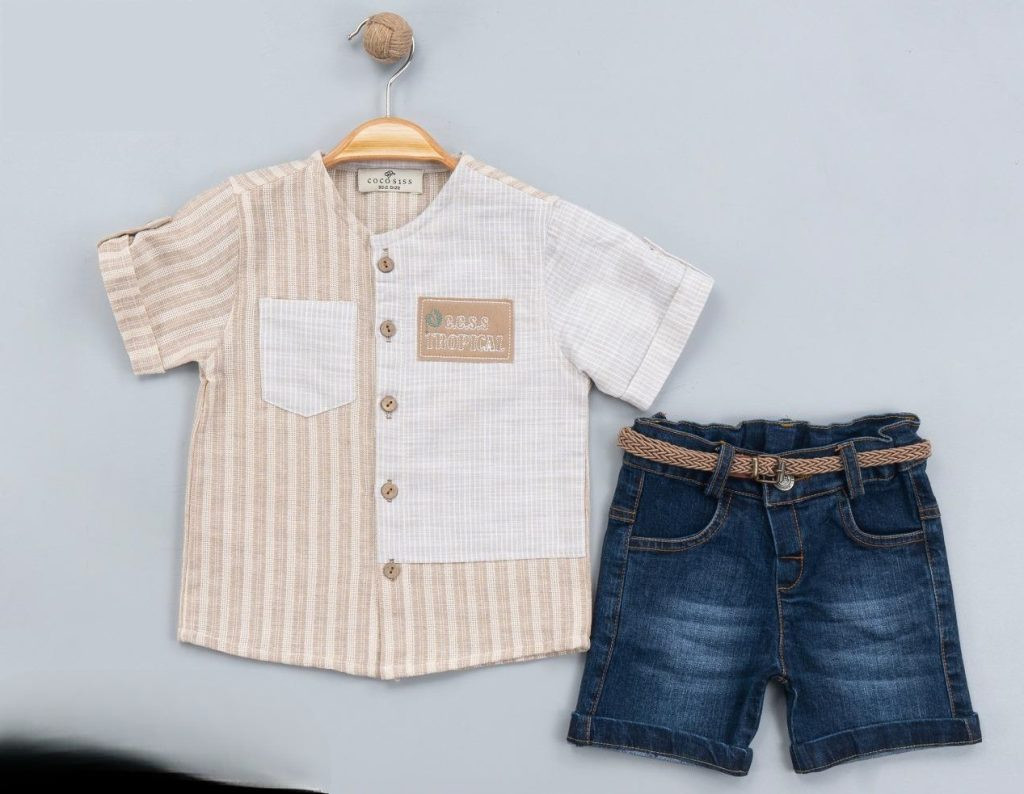 Boys Stripe Summer Shirt & Denim Shorts Set with Belt (2-5Y)