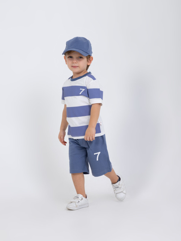 Boys Two Piece Stripe T-Shirt & Shorts Set with Cap (2-5Y)