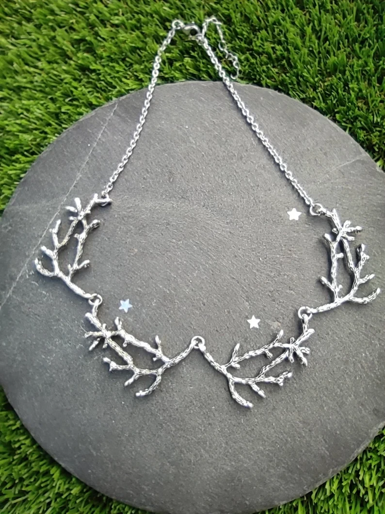 Into the woods necklace, silver twig necklace, statement branch necklace, woodland necklace antler necklace