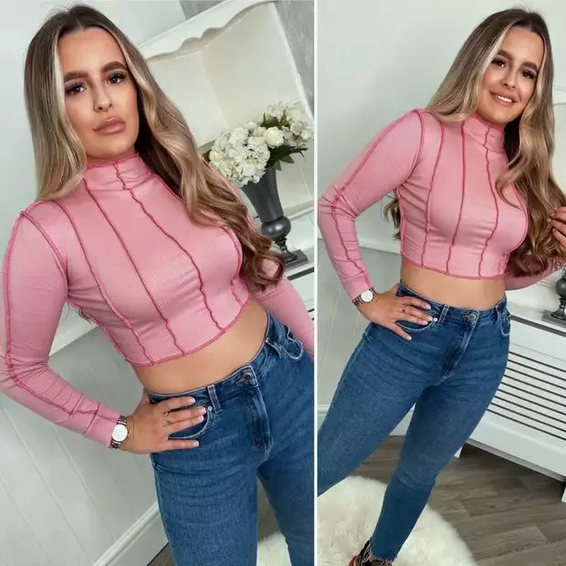 Pink high neck crop top