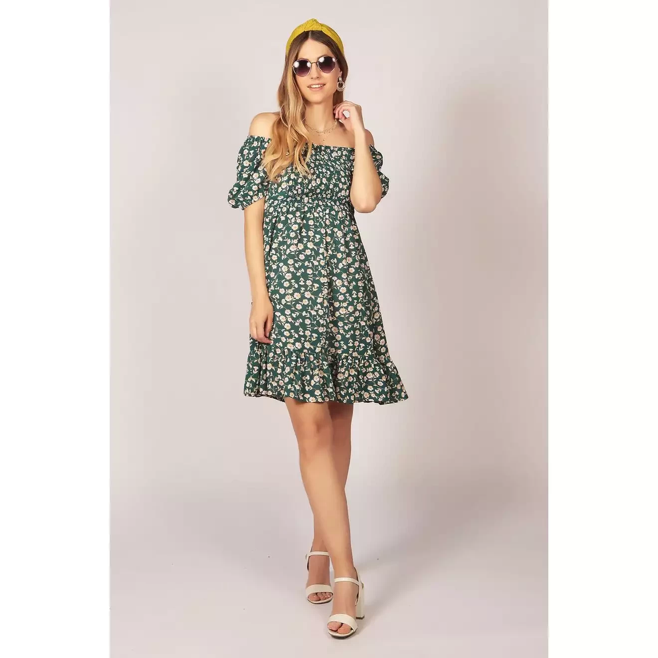Off shoulder bardot floral pattern dress