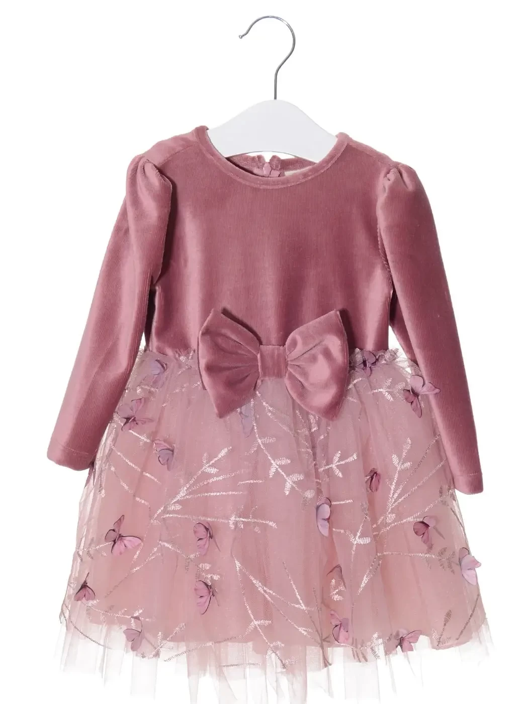 Girls Full Sleeve Butterfly Embroidered Bow Dress (1-5Y)