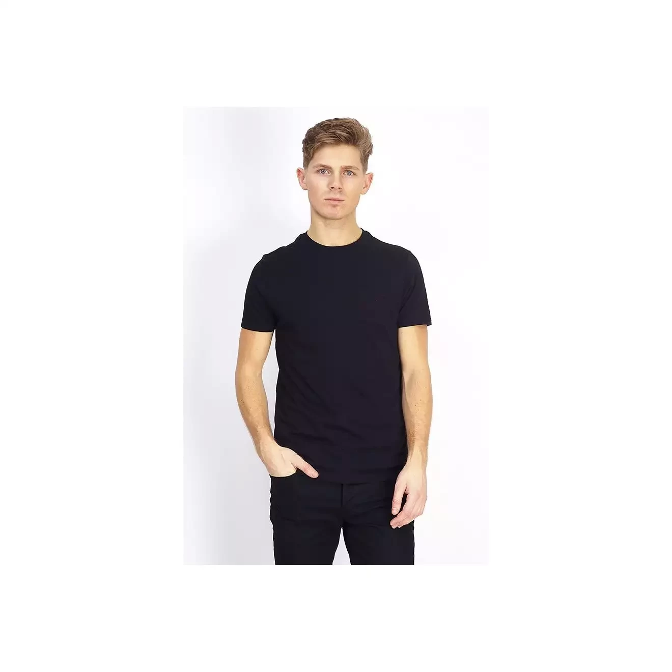 Black chest pocket ribbed crew neck t-shirt