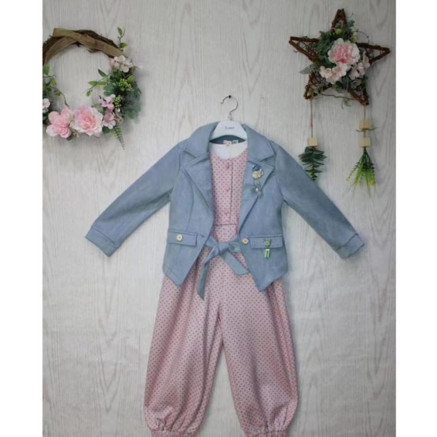 Girls Two Piece Polka Dot All in One Jump Suit & Jacket Set (2-5Y)