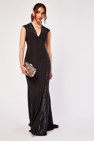 GLITTER CONTRAST CUT OUT BACK DRESS