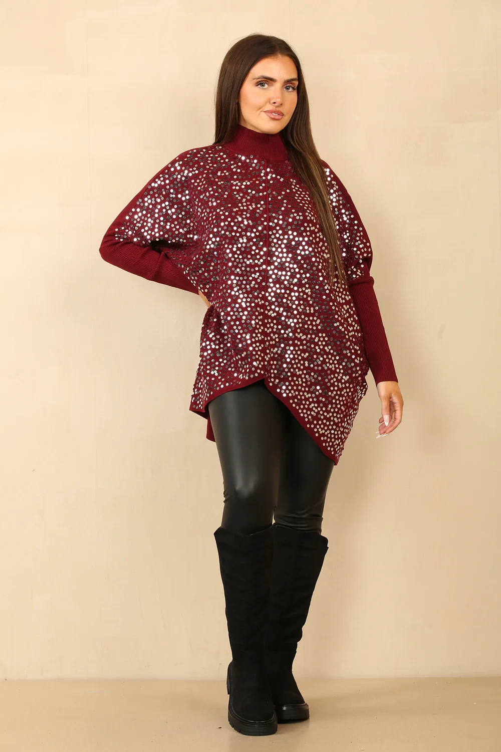 BELLI HIGHNECK SEQUIN JUMPER - WINE