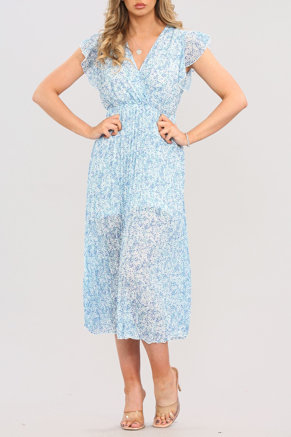 Ditsy Floral Pleated Midi Dress