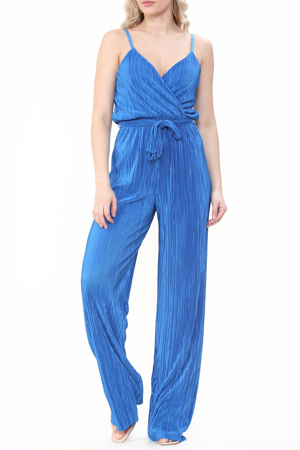 Plisse Wrap Over Wide Leg Jumpsuit