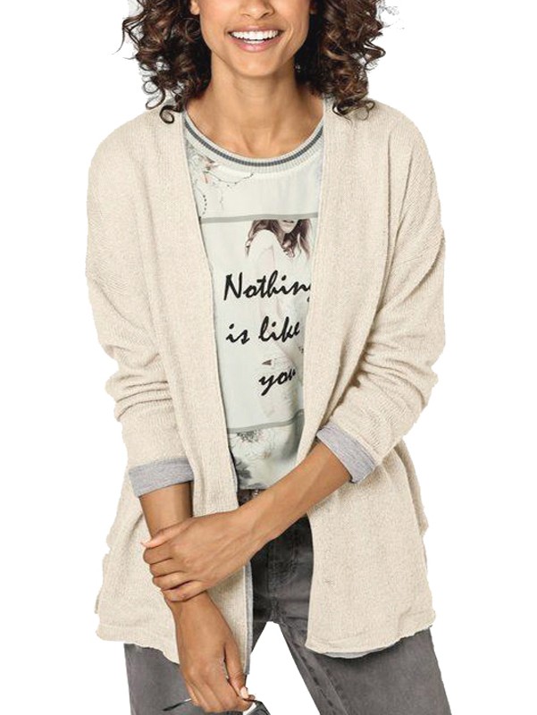 Knitted Open Front Cardigan with Wool  Blend Open Cardi Jacket