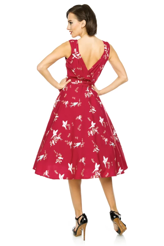 Retro Vintage 1950's Bird Print Rockabilly Dress