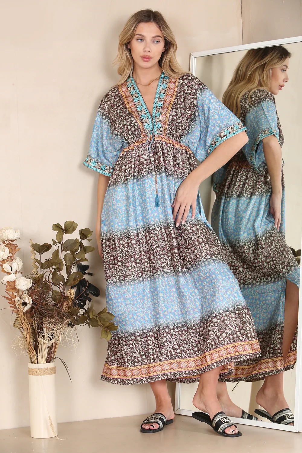 PRINTED DIAMANTE TIE BACK MAXI