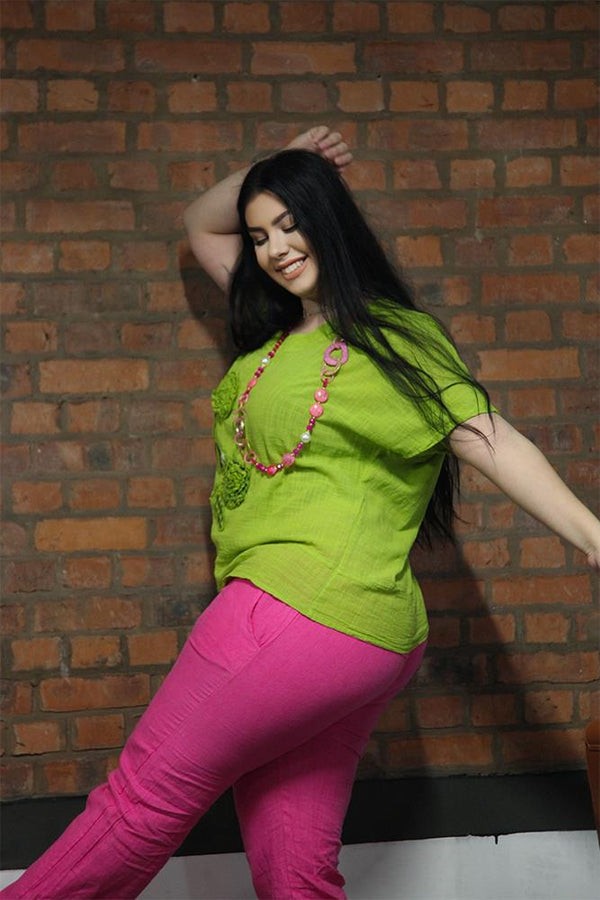 Italian Cotton Applique Flower Top