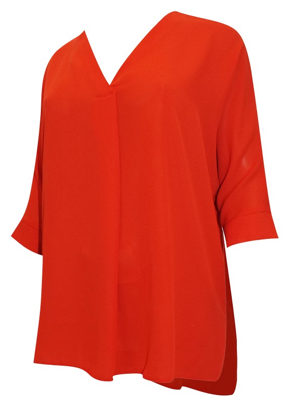 Fold Over V-Neck Drop Back Tunic Top - Red