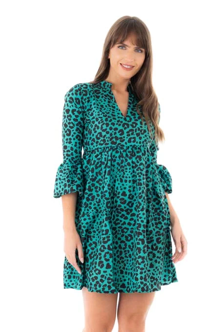 Ladies Animal Print Green Mini Dress
