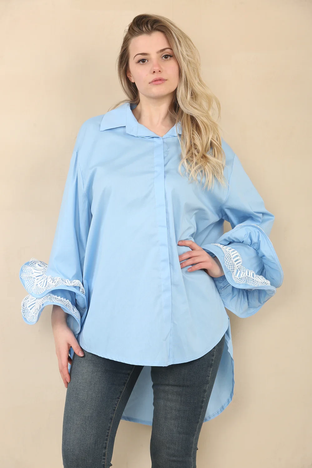 LACE RARA SLEEVE HIGH LOW SHIRT