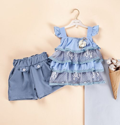 Girls Layered Lace Top & Shorts Set (2-5Y)
