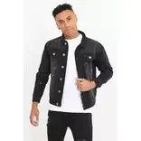 Black button through paint detail denim jacket