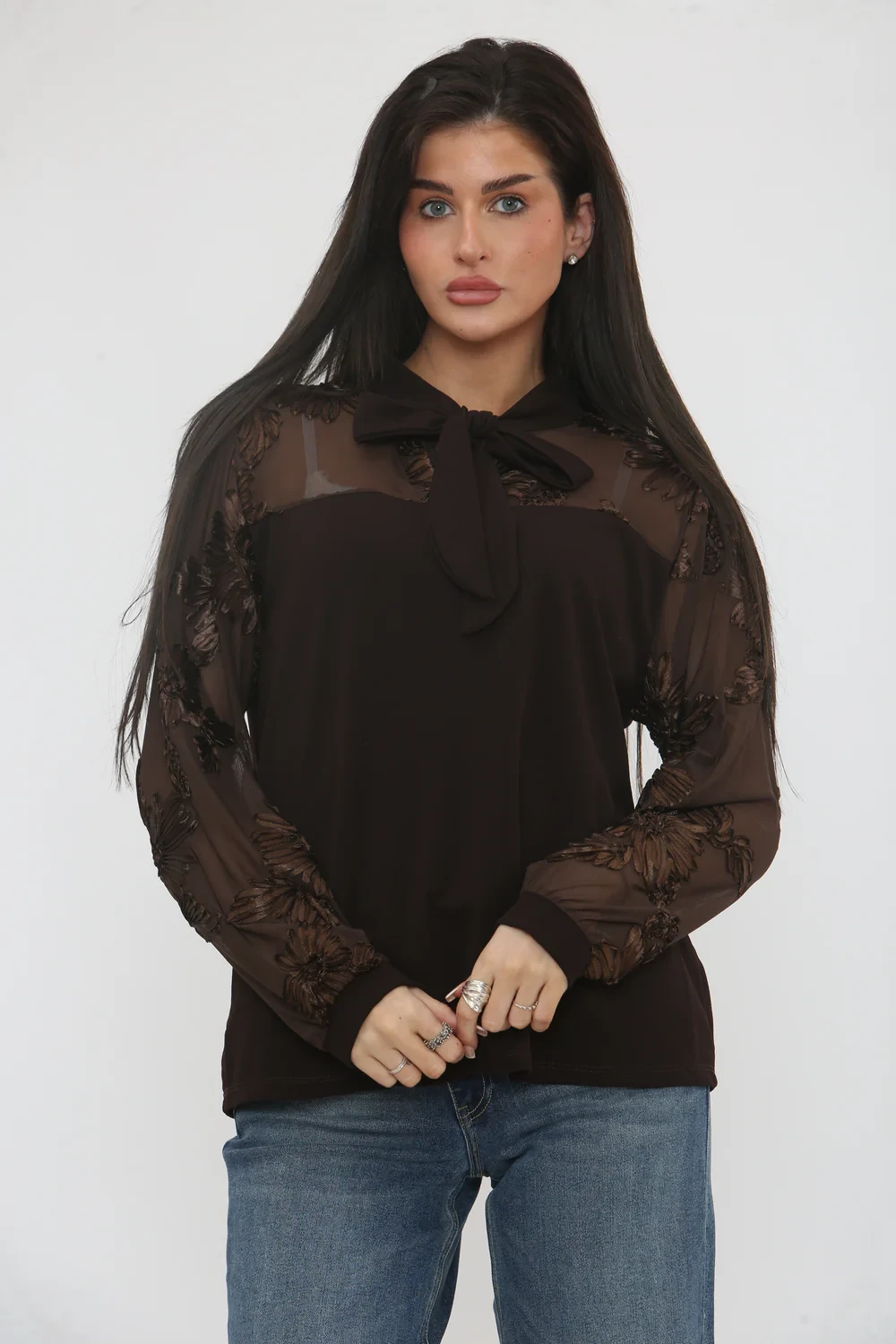 FLOWRAL BOW DETAIL SATIN BLOUSE