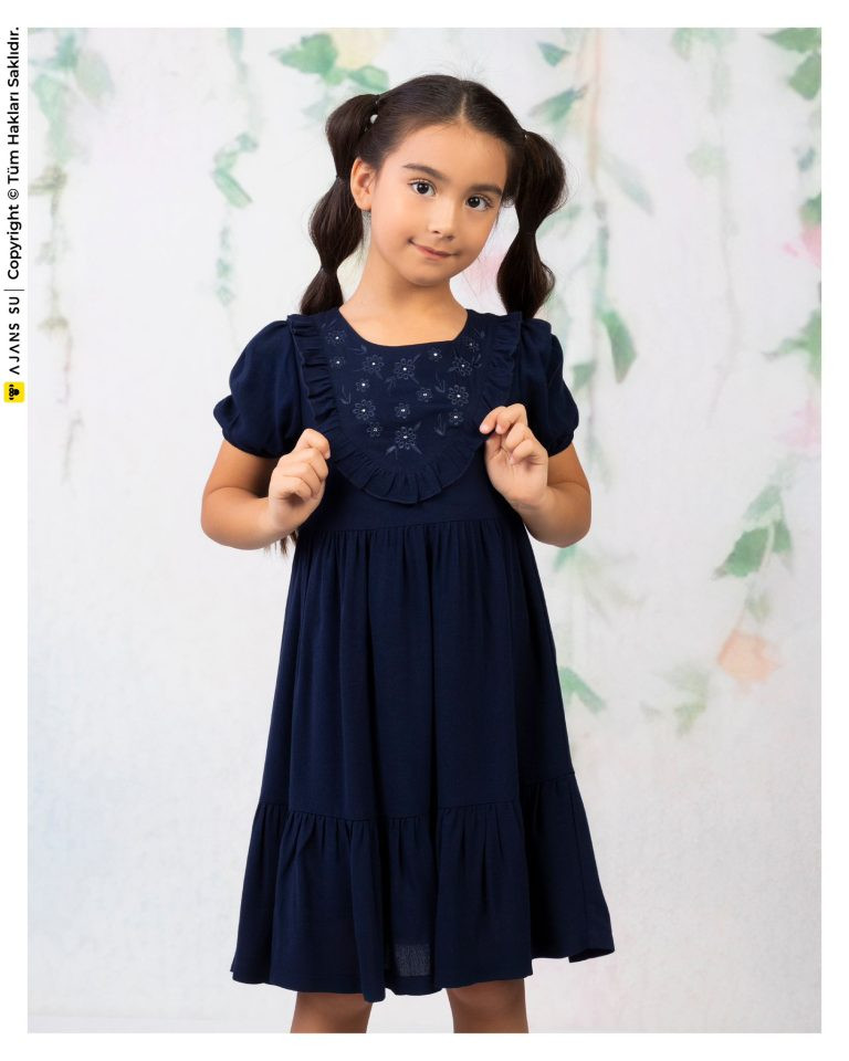Girls Embroidered Frilly Diamante Cotton Lined Dress (2-9Y)