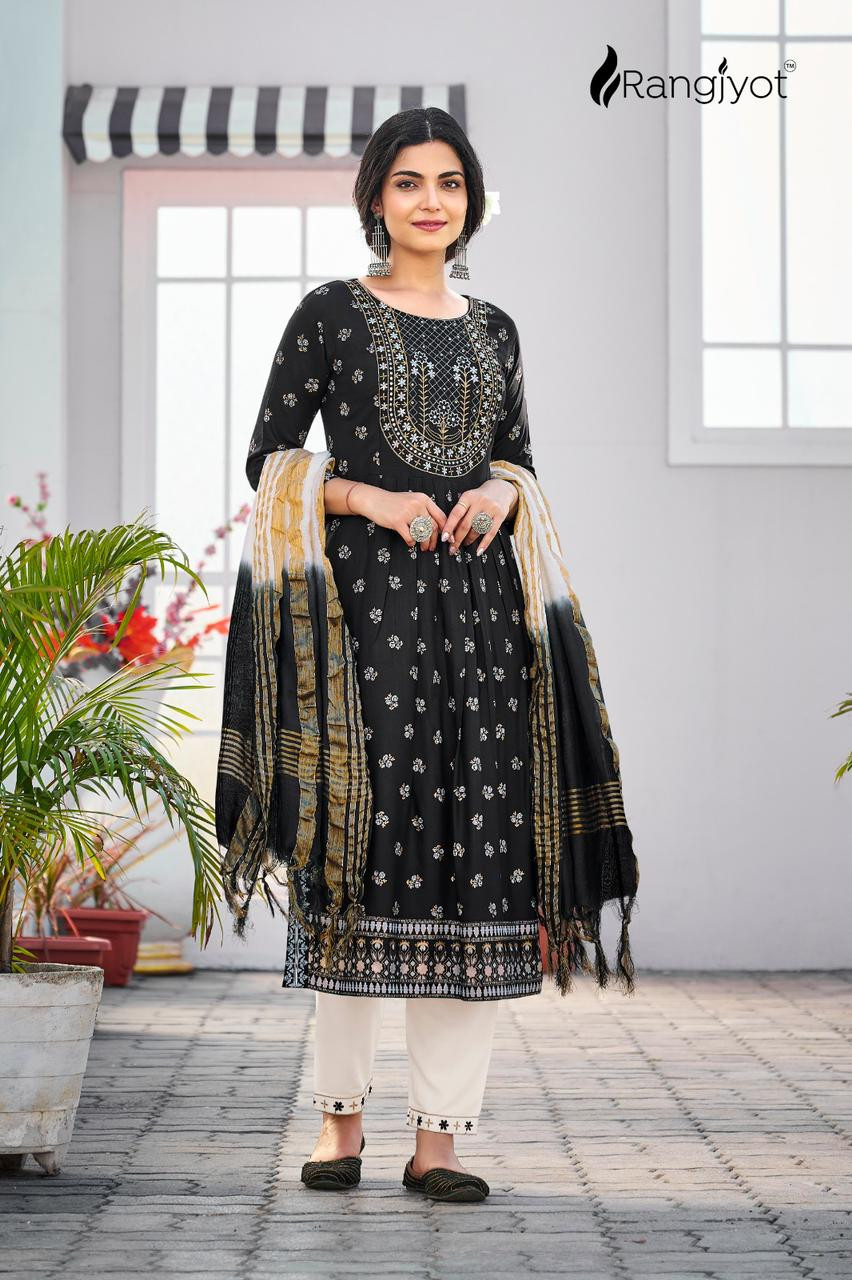 Readymade Kurtis Pant Dupatta - BLACK